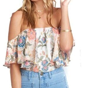 Show Me Your Mumu Nica Crop Ruffle Off Shoulder Bloomtastic Top Size Small